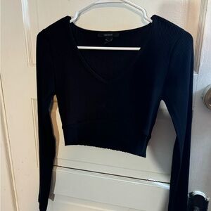 Forever 21 Black Ribbed V-Neck Crop Top